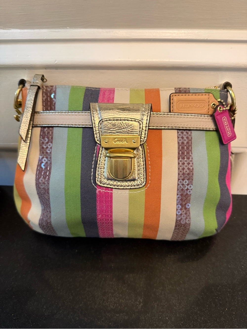 Coach Multicolor Striped Crossbody with Gold Trim